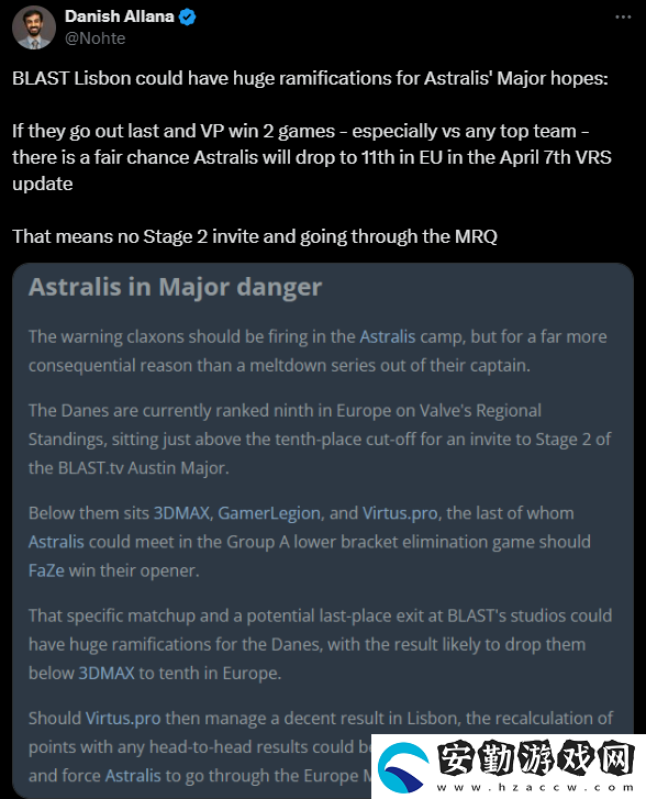 岌岌可危！Astralis或無緣BLAST.tv奧斯汀Major直邀